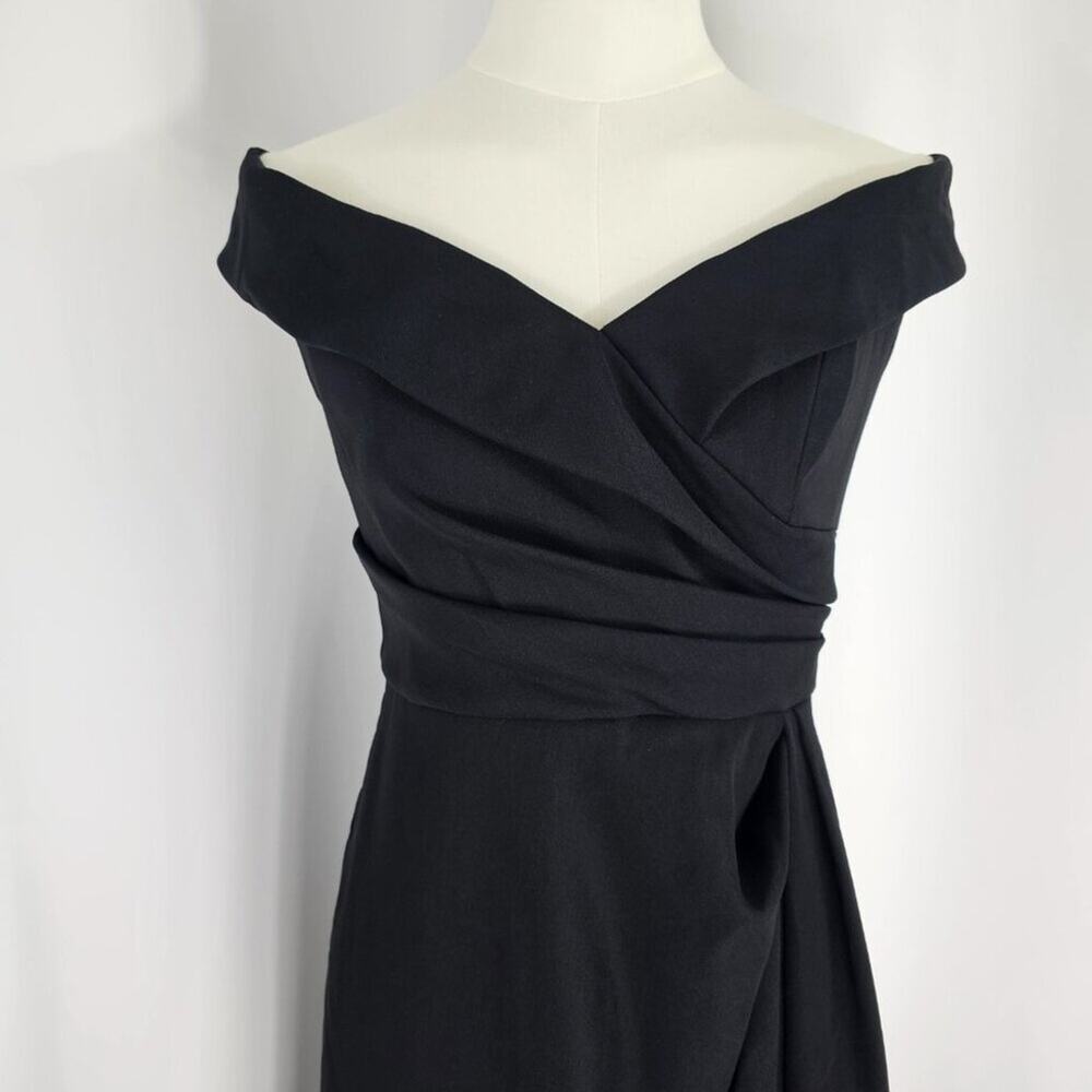 After Six Formal Dress Black Cuffed Off The Shoulder Faux Wrap Size 4R NWT